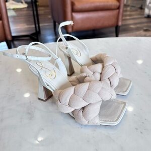 Sam Edelman Sand Cream Courtney Braided Padded Ankle‎ Strap Heel Size 6.5